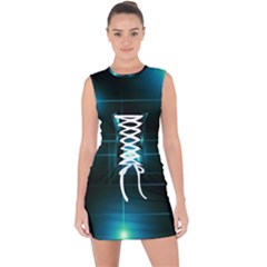 Light Shining Lighting Blue Night Lace Up Front Bodycon Dress