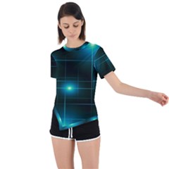 Light Shining Lighting Blue Night Asymmetrical Short Sleeve Sports T-shirt by anzea