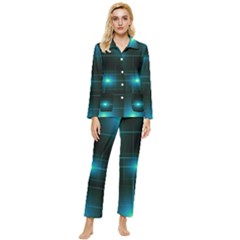 Light Shining Lighting Blue Night Womens  Long Sleeve Velvet Pocket Pajamas Set by anzea