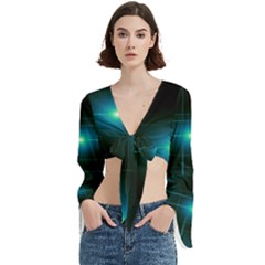 Light Shining Lighting Blue Night Trumpet Sleeve Cropped Top