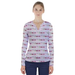 Wine Glass Pattern V-neck Long Sleeve Top