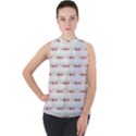 Wine Glass Pattern Mock Neck Chiffon Sleeveless Top View1