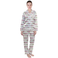 Wine Glass Pattern Women s Long Sleeve Satin Pajamas Set	 by anzea