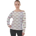 Wine Glass Pattern Off Shoulder Long Sleeve Velour Top View1