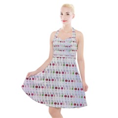 Wine Glass Pattern Halter Party Swing Dress 