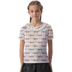 Wine Glass Pattern Kids  Frill Chiffon Blouse by anzea