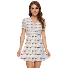 Wine Glass Pattern V-neck High Waist Chiffon Mini Dress by anzea