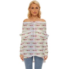 Wine Glass Pattern Off Shoulder Chiffon Pocket Shirt by anzea