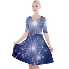 Network Technology Connection Quarter Sleeve A-line Dress With Pockets by anzea