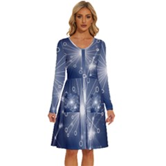 Network Technology Connection Long Sleeve Dress With Pocket by anzea