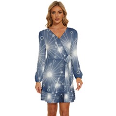 Network Technology Connection Long Sleeve Waist Tie Ruffle Velvet Dress