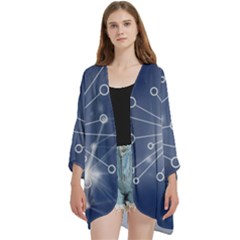 Network Technology Connection Open Front 3/4 Sleeve Batwing Chiffon Cardigan Kimono