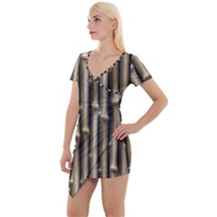 Bamboo Grass Short Sleeve Asymmetric Mini Dress by anzea