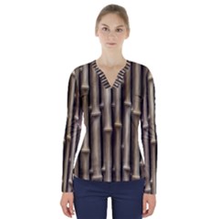 Bamboo Grass V-neck Long Sleeve Top