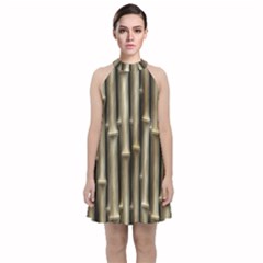 Bamboo Grass Velvet Halter Neckline Dress 