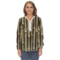 Bamboo Grass Zip Up Long Sleeve Blouse