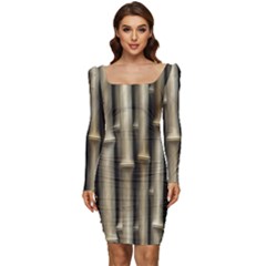 Bamboo Grass Women Long Sleeve Ruched Stretch Jersey Dress by anzea