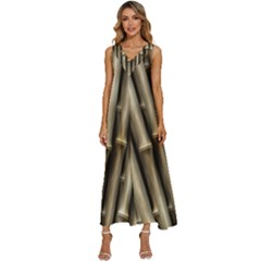 Bamboo Grass V-neck Sleeveless Wide Leg Pants Overalls by anzea