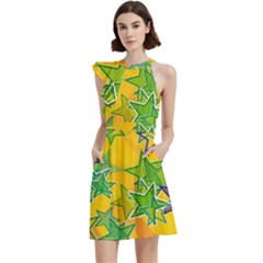 Star Homepage Abstract Cocktail Party Halter Sleeveless Dress With Pockets by anzea