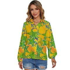 Star Homepage Abstract Women s Long Sleeve Button Up Shirt