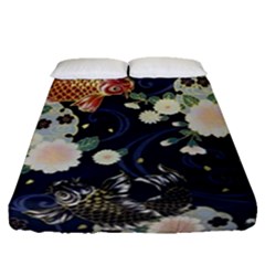 Japanese Wave Koi Illustration Pattern Fitted Sheet (queen Size)