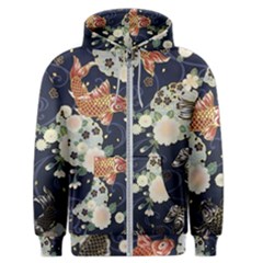 Japanese Wave Koi Illustration Pattern Men s Zipper Hoodie