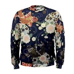 Japanese Wave Koi Illustration Pattern Men s Sweatshirt