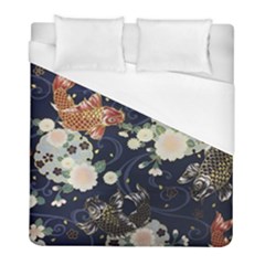 Japanese Wave Koi Illustration Pattern Duvet Cover (full/ Double Size) by Ndabl3x