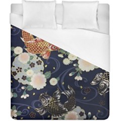 Japanese Wave Koi Illustration Pattern Duvet Cover (california King Size) by Ndabl3x