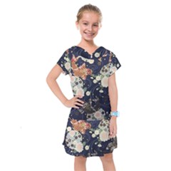 Japanese Wave Koi Illustration Pattern Kids  Drop Waist Dress by Ndabl3x