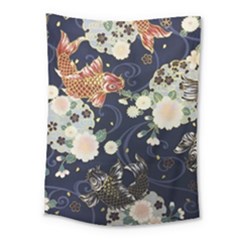 Japanese Wave Koi Illustration Pattern Medium Tapestry