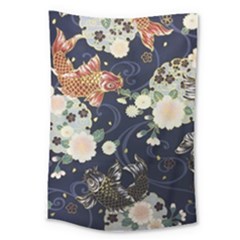 Japanese Wave Koi Illustration Pattern Large Tapestry