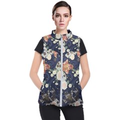 Japanese Wave Koi Illustration Pattern Women s Puffer Vest