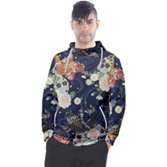 Japanese Wave Koi Illustration Pattern Men s Pullover Hoodie