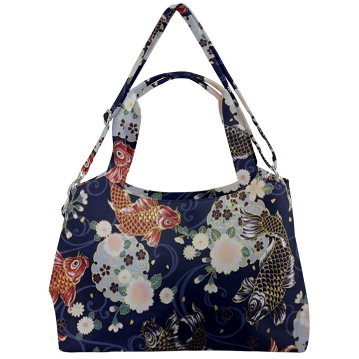 Japanese Wave Koi Illustration Pattern Double Compartment Shoulder Bag