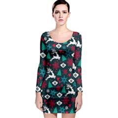 Holiday Season Pattern December Happy Holidays Merry Christmas Winter Family Festive New Year Long Sleeve Bodycon Dress by Maspions