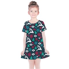 Holiday Season Pattern December Happy Holidays Merry Christmas Winter Family Festive New Year Kids  Simple Cotton Dress by Maspions