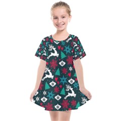 Holiday Season Pattern December Happy Holidays Merry Christmas Winter Family Festive New Year Kids  Smock Dress by Maspions