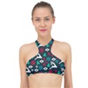 Holiday Season Pattern December Happy Holidays Merry Christmas Winter Family Festive New Year High Neck Bikini Top View1