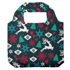 Holiday Season Pattern December Happy Holidays Merry Christmas Winter Family Festive New Year Premium Foldable Grocery Recycle Bag by Maspions