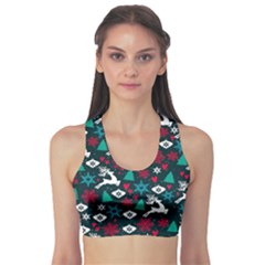 Holiday Season Pattern December Happy Holidays Merry Christmas Winter Family Festive New Year Fitness Sports Bra by Maspions