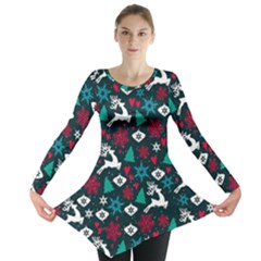 Holiday Season Pattern December Happy Holidays Merry Christmas Winter Family Festive New Year Long Sleeve Tunic 