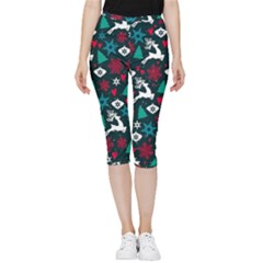 Holiday Season Pattern December Happy Holidays Merry Christmas Winter Family Festive New Year Inside Out Lightweight Velour Capri Leggings 