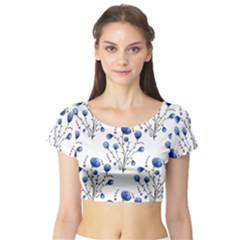 Flowers Seamless Pattern Victorian Short Sleeve Crop Top