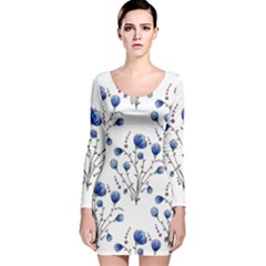 Flowers Seamless Pattern Victorian Long Sleeve Velvet Bodycon Dress