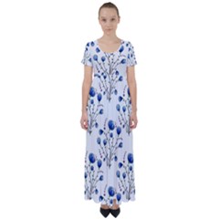 Flowers Seamless Pattern Victorian High Waist Short Sleeve Maxi Dress