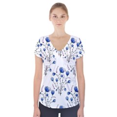 Flowers Seamless Pattern Victorian Short Sleeve Front Detail Top