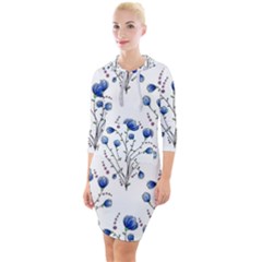 Flowers Seamless Pattern Victorian Quarter Sleeve Hood Bodycon Dress