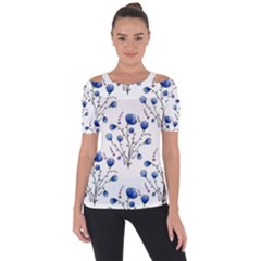 Flowers Seamless Pattern Victorian Shoulder Cut Out Short Sleeve Top