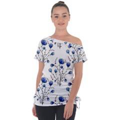 Flowers Seamless Pattern Victorian Off Shoulder Tie-up T-shirt